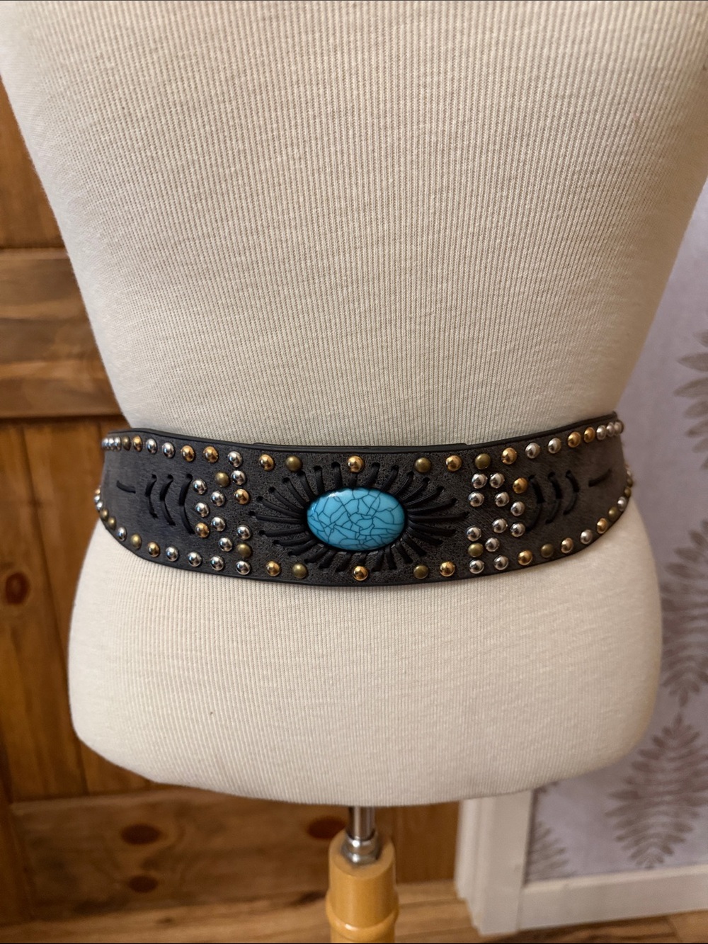 Studded Western Belt with Turquoise Cabochon